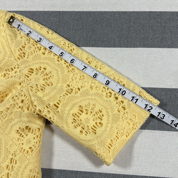 Adrianna Papell Womens Yellow Lace Shift Dress Elbow Sleeve Size 8 Spring Mod - Picture 11 of 11